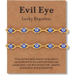 DIJUGS 2 Pcs Evil Eye Bracelets for Women Men Girl,18K Gold Plated ，Handmade Adjustable Lucky Bracelet,Evil Eyes Jewelry for Best Friend Gift