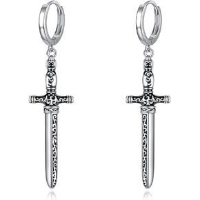 Sword Earrings Sterling Silver Hoop Earrings Gothic Dangle Drop Earrings Goth Punk Jewelry Gifts for Women Men