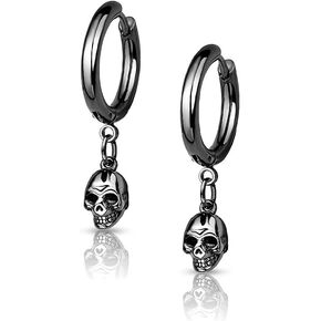 Pierced Owl - 20GA Skeleton Skull Dangle 316L Surgical Stainless Steel Hoop Earrings, Sold as a Pair