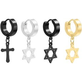 4 Pairs Cross Stainless Steel Hoop Earrings Cross Earrings Dangle Hinged Earrings for Lovers Men Women