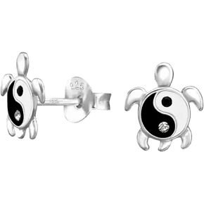 SAE99 Yin Yang .925 Sterling-Silver Very Tiny Stud Earrings for Cartilage, Helix, 2nd Ear Piercing (Nickel Free) (Turtle Yin Yang)