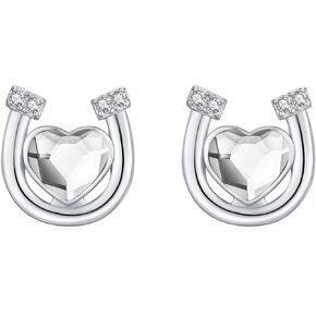 Horseshoe Earrings 925 Sterling Silver Pink/White/Green Crystal Stud Earrings Hypoallergenic Horseshoe Jewelry Gifts for Women Girls Teens
