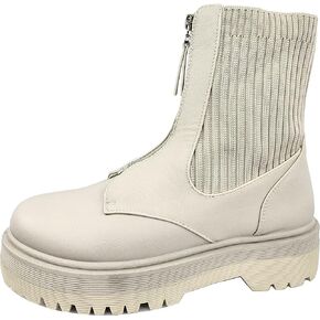 TruFox Womens Zipper Front Platform Ankle Boots Chelsea Boots Lug Sole