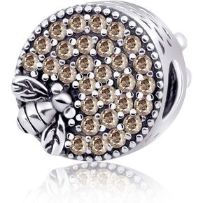 Bee Collecting Honey Honeycomb Dangle Charm 925 Sterling Silver Beads Fit for 3mm Pandora Charm Bracelet