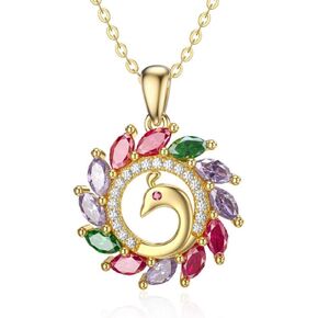 بلوكاسي عقد بتصميم طاووس من الذهب عيار 14 قيراط للنساء بدلاية على شكل طاووس مع زركونيا مكعب، 16 انش - 18 انش، ذهبي، زركونيا مكعب in Kuwait