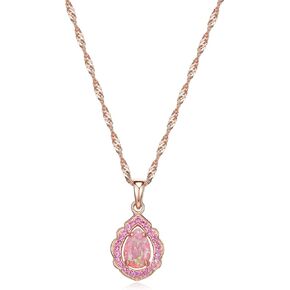 MORGAN & PAIGE 14k Rose Gold Plated Sterling Silver Created Pink Opal and Created Pink Sapphire Halo Pendant Necklace, 18"