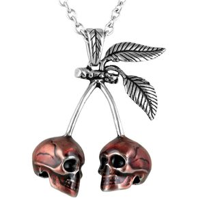 Controse Jewelry Red Cherry Skull Necklace with Pendant (28" necklace - 316L Stainless Steel)