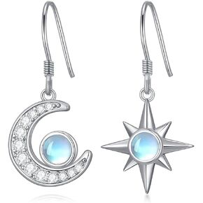 Sun and Moon Dangle Moonstone Earrings 925 Sterling Silver Dangle Huggie Earrings Jewelry for Women Girls