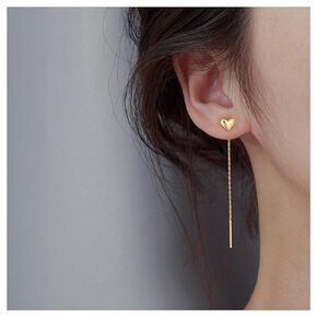 Allereyae Vintage Heart Threader Earrings Heart Ear Threader Earrings Long Chain Earrings Gold Bar Dangle Earrings Jewelry for Women and Girls (Gold)