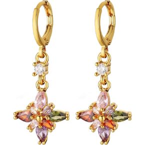 HZMAN 14K Gold Plated Sterling Silver Crystal Flower Earrings for Women Girls Cubic Zirconia Drop Dangle Earring Fashion Earring Jewelry Gift