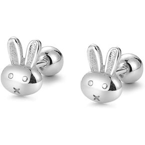 20g Rabbit Minimalist Real 925 Sterling Silver Tiny Mini Cute Small Cartilage Stud Earrings for Women Teen Girls Sensitive Ear Piercing Post Screw Back Barbell Ear Helix Tragus Conch Hypoallergenic