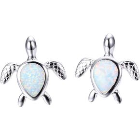 Small Turtles Stud Earrings 925 Sterling Silver Pin Synthetic Opal Lovely Animal Statement Earring Studs Posts Nice Jewelry Gift for Women Teen Girls Daughter