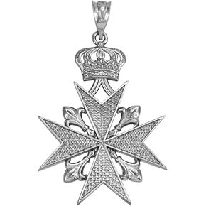 Russian Jewelry Sterling Silver Fleur-De-Lis Imperial Crown Maltese Cross Pendant