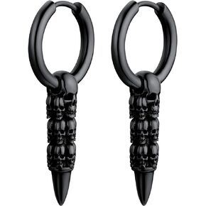 Cool Gothic Skull Earrings for Men Women, Black/Gold Plated Stainless Steel Halloween Earrings, Come Gift Box