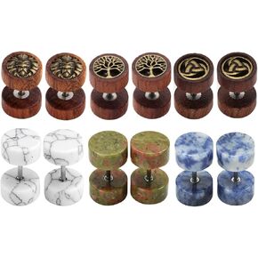 Zysta للجنسين أقراط مرصعة مجموعة أنماط مختلطة الخشب حجر الفولاذ المقاوم للصدأ 16G ثقب وهمية قياس الأذن نفق المقابس الحديد المسمار مسمار in Kuwait