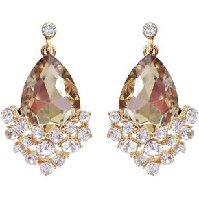 Navachi 18k Gold Plated White Crystal Pear Multi-color Zircon Drop Ear Stud Earrings