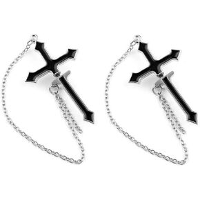 Cross Chain Earrings Dangle for Men Women Unisex Black Unique Goth Cool Gothic Punk Rock Hippie Long Chain Cross Sword Ear Piercing Earrings Jewelry for Teens Eboy Egirl
