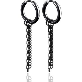 Fusamk Fashion Stainless Steel Huggie Hinged Hoop Earrings Tassel Long Chain Dangling Drop Earrings