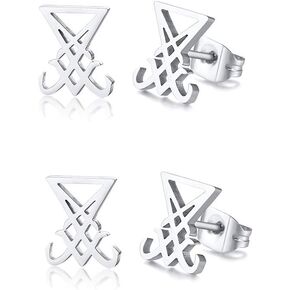 Sigil of Lucifer Satanic Symbol Stud Earrings Stainless Steel Seal of Satan Ear Plugs for Men Women