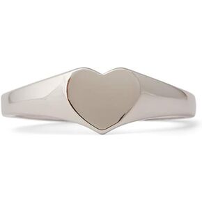 Pura Vida Silver-Plated Heart Signet Ring - Sterling Silver Band Design - Sizes 5-9