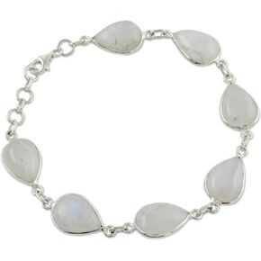 NOVICA Artisan Handmade Moonstone Link Bracelet .925 Sterling Silver Jewelry from India White Birthstone 'Inspired Intuition'