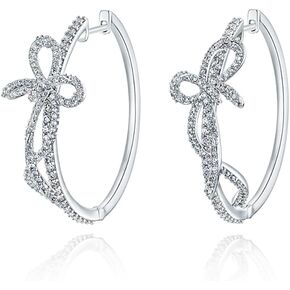 30MM Cubic Zirconia Big Bow Hoop Earrings for Women Bownot Chunky Huggie Hoops