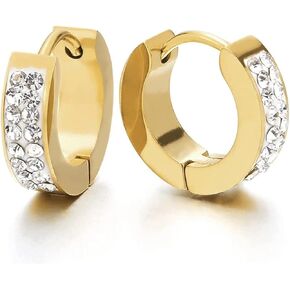 Stainless Steel Men's Women's Gold Huggie Hoop Diamond Earrings
