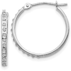 14k White Gold Diamond Fascination Round Hinged Hoop Earrings 20x2 mm (0.01 cttw, I1-I3 Clarity, I-J Color)