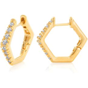 14K Gold Plated Small Nail CZ Accent Huggie Hoop Earrings | Cuff Earrings Small Hoop Earrings for Women