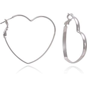 Heart Shaped Gold or Silver Rhodium Plated Hoop Statement Earrings for Womens