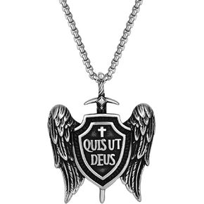 قلادة Raymard للرجال من St Michael Archangel Sword and Shield، قلادة من الفولاذ المقاوم للصدأ للرجال، سلسلة رولو مقاس 24 بوصة مجوهرات St Michael in Kuwait