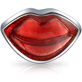 Couples Valentine Kiss Sexy Smile Kissing Red Lips Word Perfume Bottle Charm Bead For Women Teen Enamel Oxidized .925 Sterling Silver Fits European Bracelet