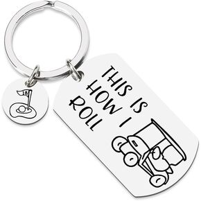 YALLNASL Golf Cart Keychains for Golfer Gifts for Men Golf Accessories Keychain for Uncle Dad Funny Gifts for Birthday Fathers Day for Men This Is How I Roll Golf Cart Key Chain for Son husband