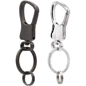 سلسلة مفاتيح السيارة بمشبك سلسلة مفاتيح للرجال والنساء سلسلة مفاتيح مع حلقتين مفاتيح فيب 7 من الستانلس ستيل سريع الفك حامل سلسلة مفاتيح للحزام - (مجموعة من 2، اسود وفضي) in Kuwait