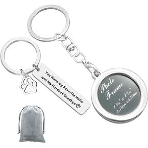 Pet Memorial Jewelry Photo Frame Keychain Set You Were My Favorite Hello and My Hardest Goodbye Keychain Pet Loss Sympathy Gift in Memory of Beloved Dog or Cat (2Pcs)