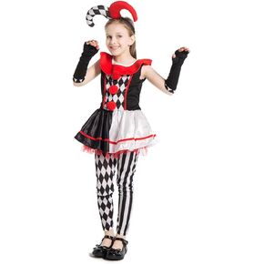 Megartico Halloween Kids Creepy Jester Clown زي الفتيات المخيف السيرك المهرج أزياء الحفلات in Kuwait