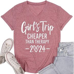 Girls Trip Cheaper Than Therapy Tshirt Women Funny Letter Print Short Sleeve V Neck T Shirt Summer Vacation Tees