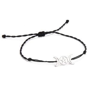 EUEAVAN Triple Moon Goddess Pentagram Star Wax thread Bracelet Amulet Pentagram Religion Bangle Stainless Steel Jewelry Symbol Witchcraft Gifts For Women Girls