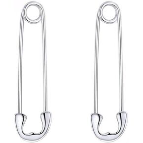 Cinlan S925 Silver Simple Paper Clip Earrings Stylish Punk Goth Safety Pin Earrings