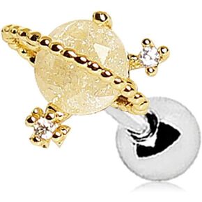 16GA Gold Plated 316L Stainless Steel Golden Glitter CZ Crystal Galaxy Stud Earring