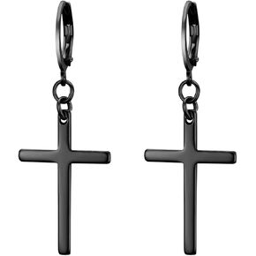 Dangle Stud Earrings,Flongo Men's Womens Stainless Steel Pearl Cross Dangle Hinged Stud Earrings,Piercing Christmas Cross Huggie Hoop Earrings Gift for Men Women Wedding Valentine's Day in Kuwait
