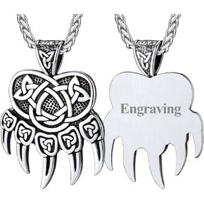 FaithHeart Bear Paw Pendant Necklace Stainless Steel Nordic Scandinavian Necklace Authentic Viking Jewelry Personalized Custom