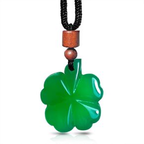 Unisex Natural Gemstone Four Clover Pendant Necklace,Adjustable Rope Real Crystal Stone Necklace for Women Men