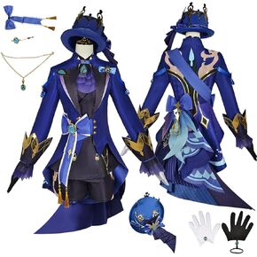 Focalors Cosplay Costume Magician Blazers Suit Coat Jacket Halloween Party Outfit Uniform Clothes with Hat