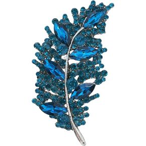 LAXPICOL Vintage Large Leaf Brooch Sparkly Austrian Crystal Feather Foliage Broach Pin For Women