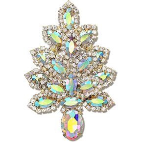 EleQueen Christmas Tree Brooch Pin for Women Girls, Sparkly Oval Marquise-cut Rhinestone Winter Holiday Wishing Tree Brooch Jewelry for Xmas Decorations