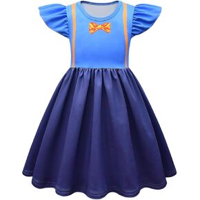 Ubeufun Blippii Dress Graphic Print Flutter Sleeve Blue Dress Outfit for Girls in Kuwait