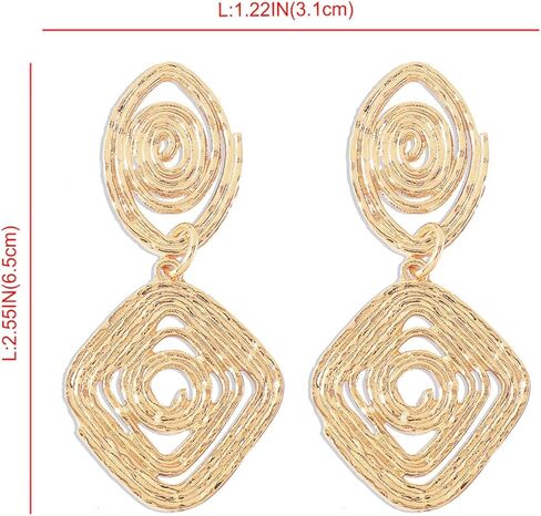 الرجعية البوهيمي الذهب والفضة المعدنية البيضاوي هندسية تتدلى انخفاض الأقراط غير النظامية الجوف بيان تتدلى الأقراط للنساء الفتيات الأزياء والمجوهرات الهدايا in Kuwait