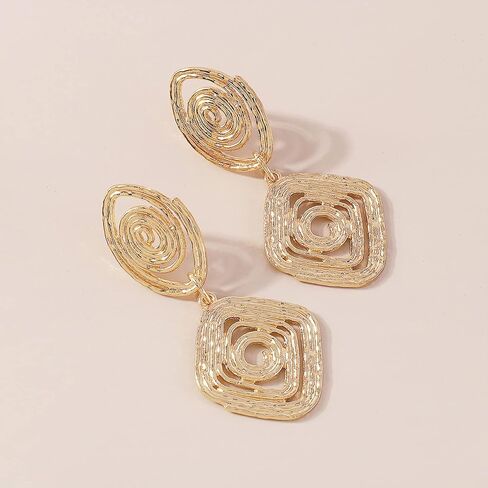 الرجعية البوهيمي الذهب والفضة المعدنية البيضاوي هندسية تتدلى انخفاض الأقراط غير النظامية الجوف بيان تتدلى الأقراط للنساء الفتيات الأزياء والمجوهرات الهدايا in Kuwait