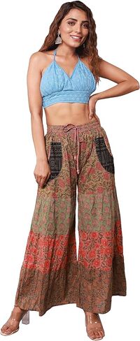 هيبي للأبد المرأة عادية فضفاض واسعة الساق السراويل اليوغا بالازو مريح عالية الخصر الرياضة صالة السراويل الرياضية مع جيوب in Kuwait